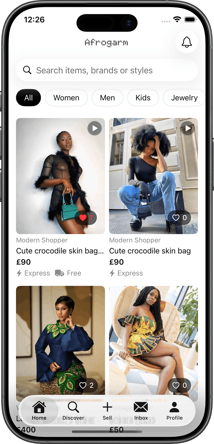 Afrogarm app screenshot - discover
